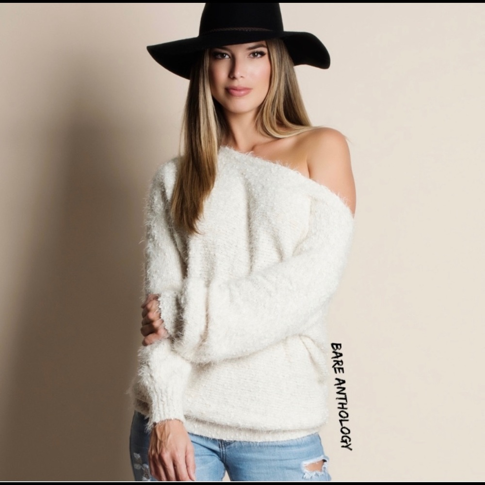 Cream, Fuzzy, Off Shoulder top